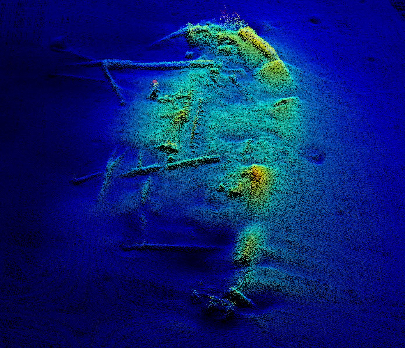 Three-dimensional scan of ship wreck on the sea floor.