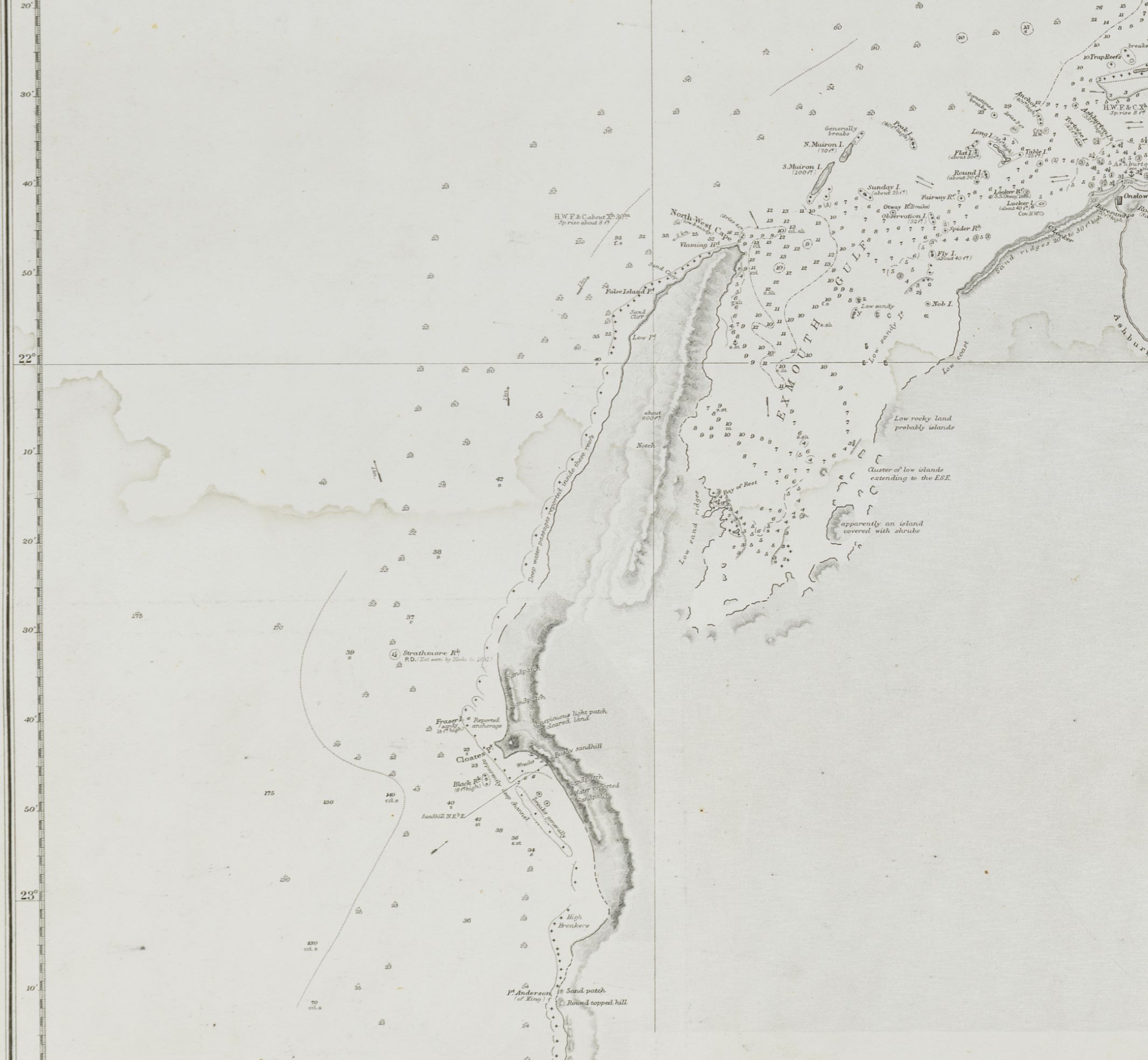 Handdrawn map, Point Cloates sticks out from the coast.