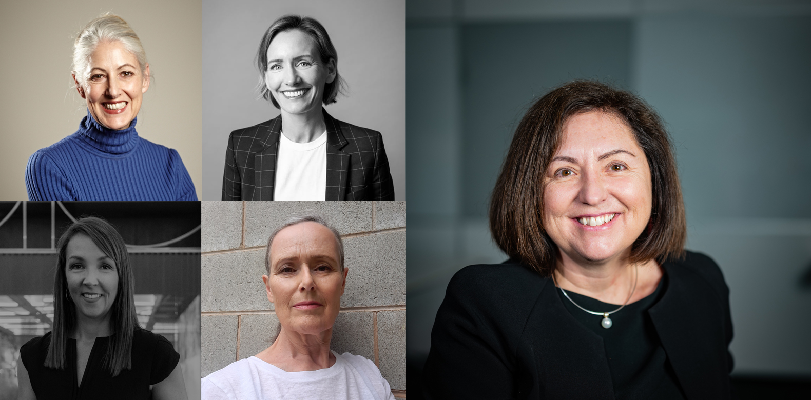 five headshots of female architects