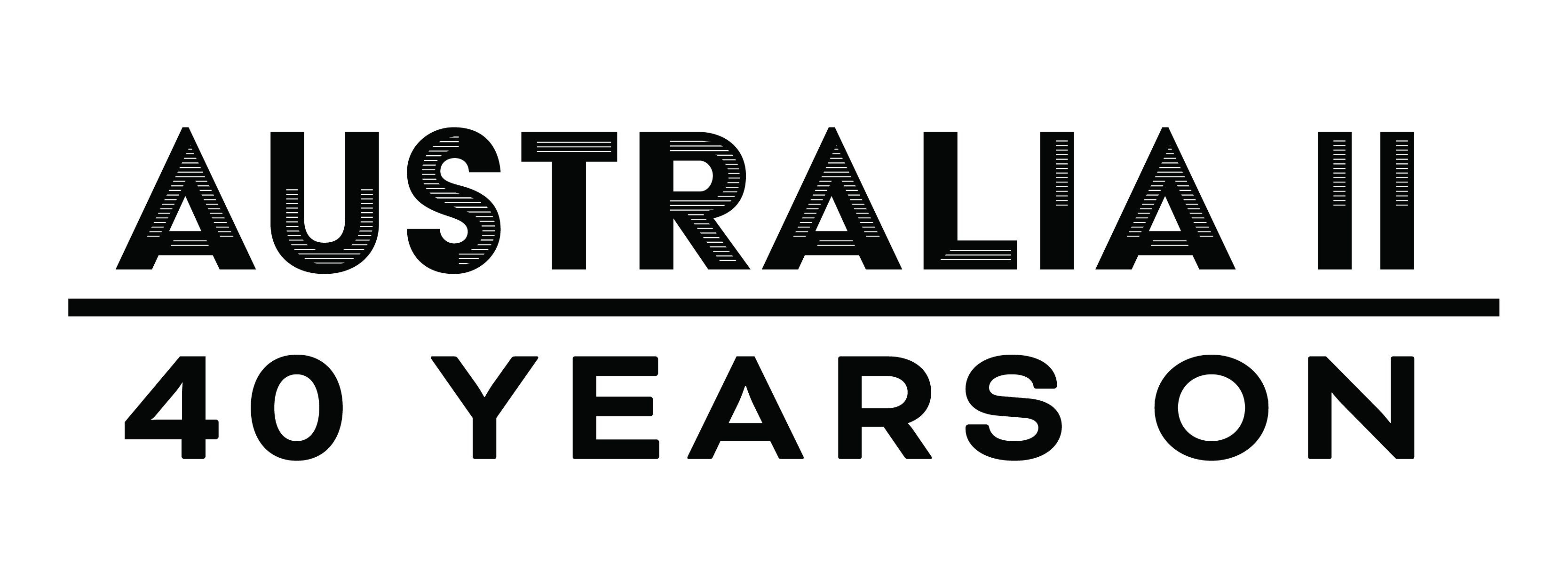 An exhibition logo in bold black lettering reading 'Australia II' and underneath it '40 years on' in capitol letters
