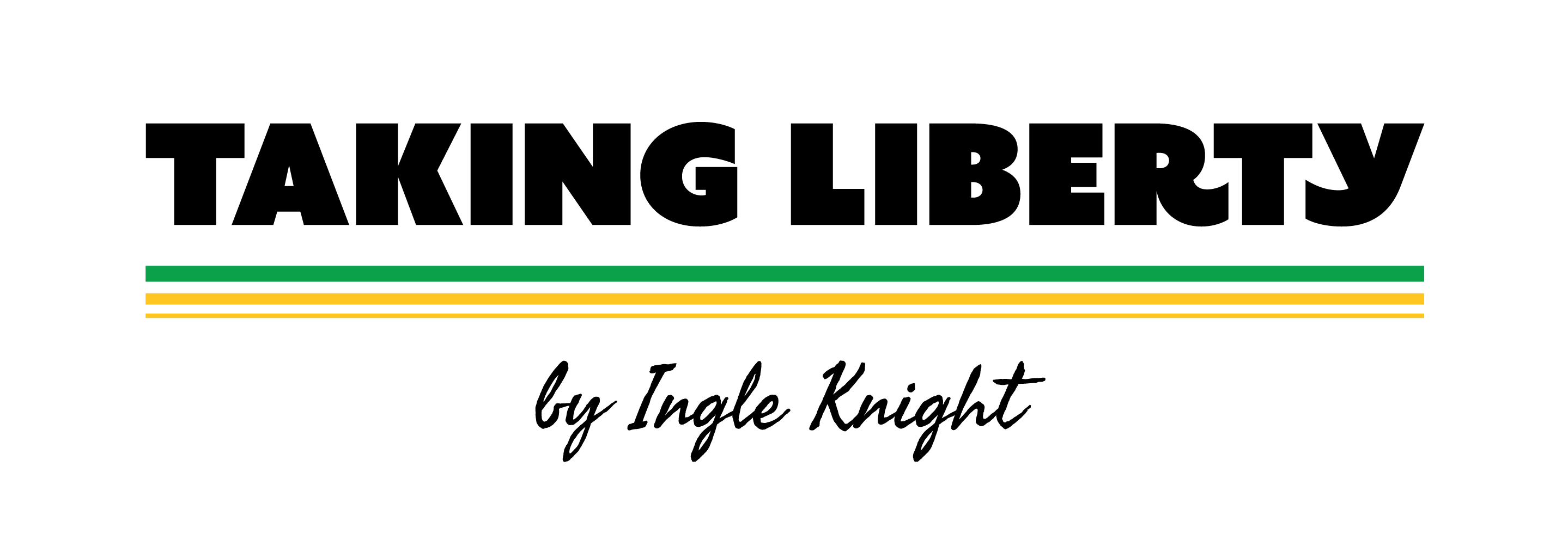 Taking Liberty logo with yellow and green underline stripes