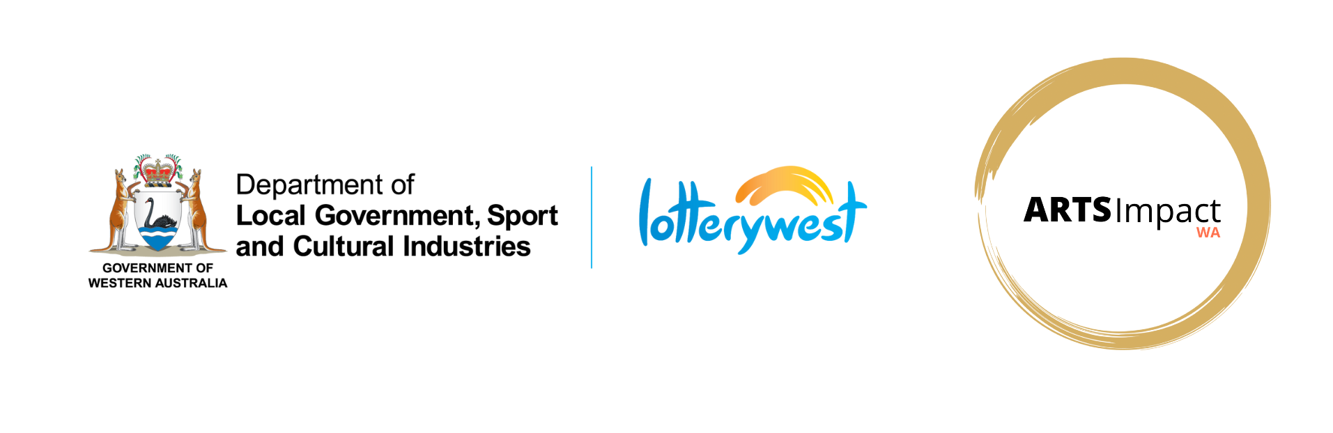 Department of Local Government Sport and Cultural Industries Logo, Lotterywest Logo, Impact Arts Logo