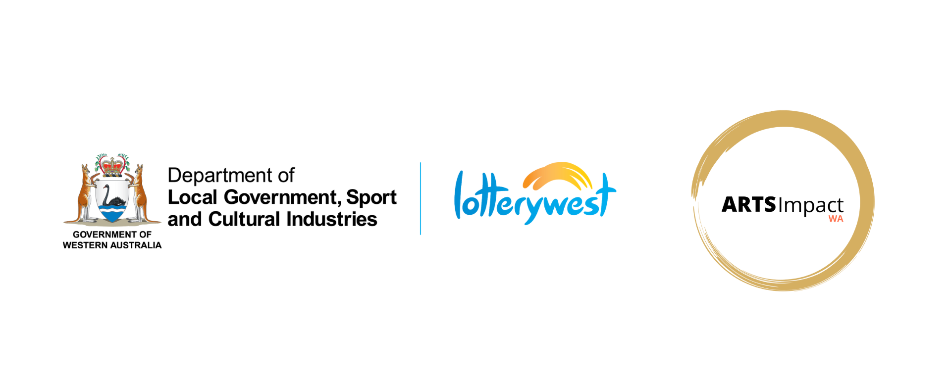 Department of Local Government Sport and Cultural Industries Logo, Lotterywest Logo, Impact Arts Logo