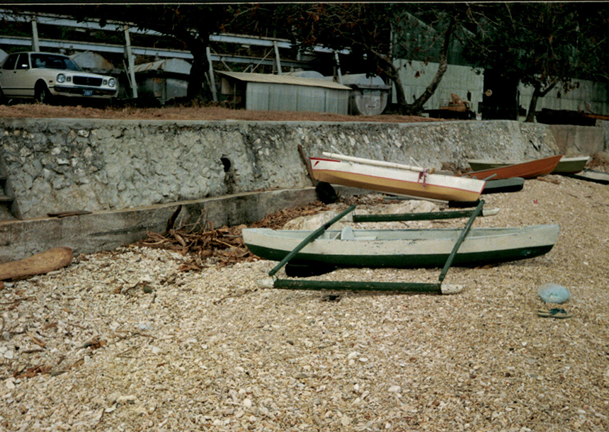 Kolek (foreground) on Christmas Island beach, about 1989.