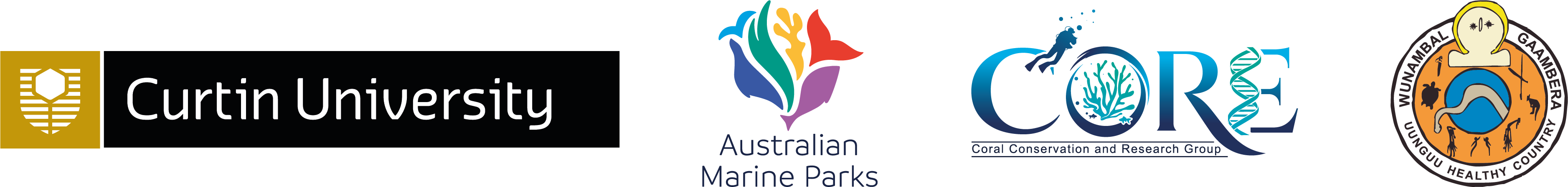 Curtin University, Australian Marine Parks, CORE and Wunambal Gaamera logo lockup