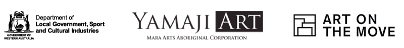 CLGSC logo, Yamaji Art logo and Art on the Move logo