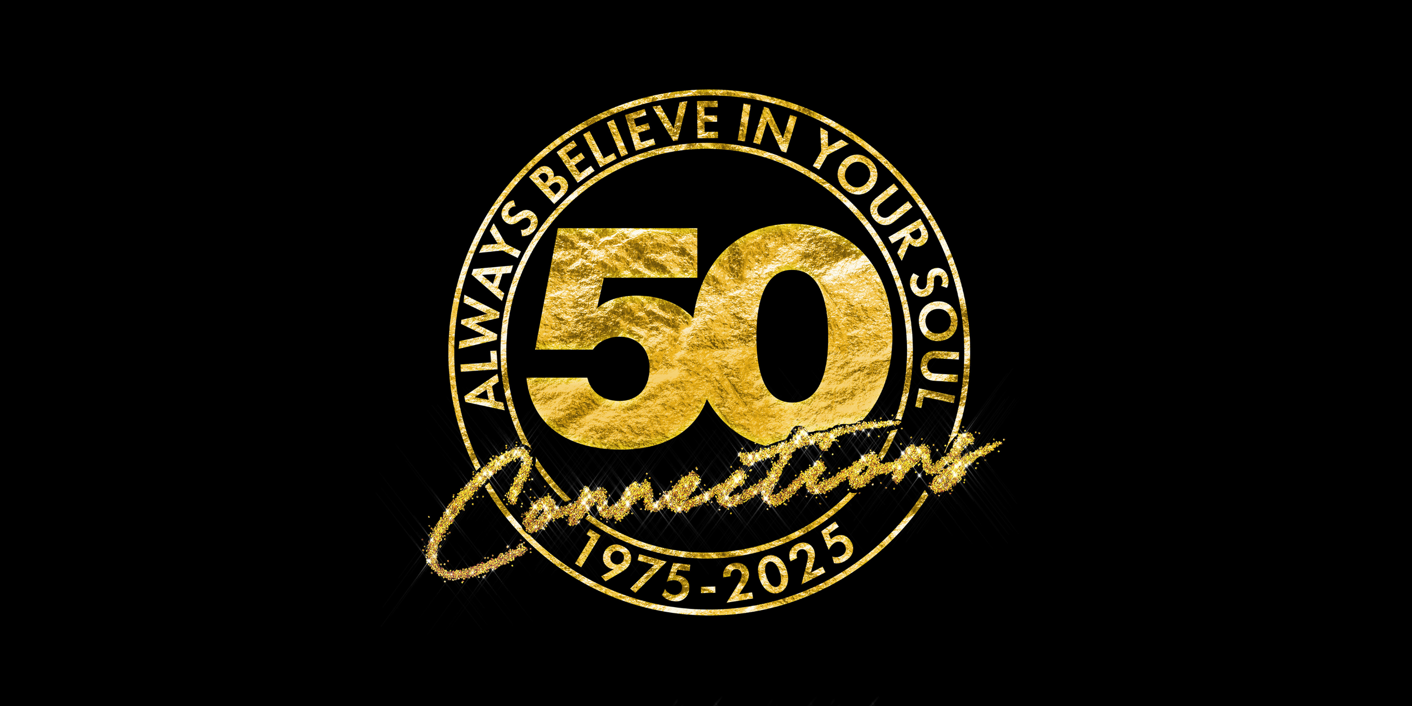 Connections Celebrating 50 years black and gold logo