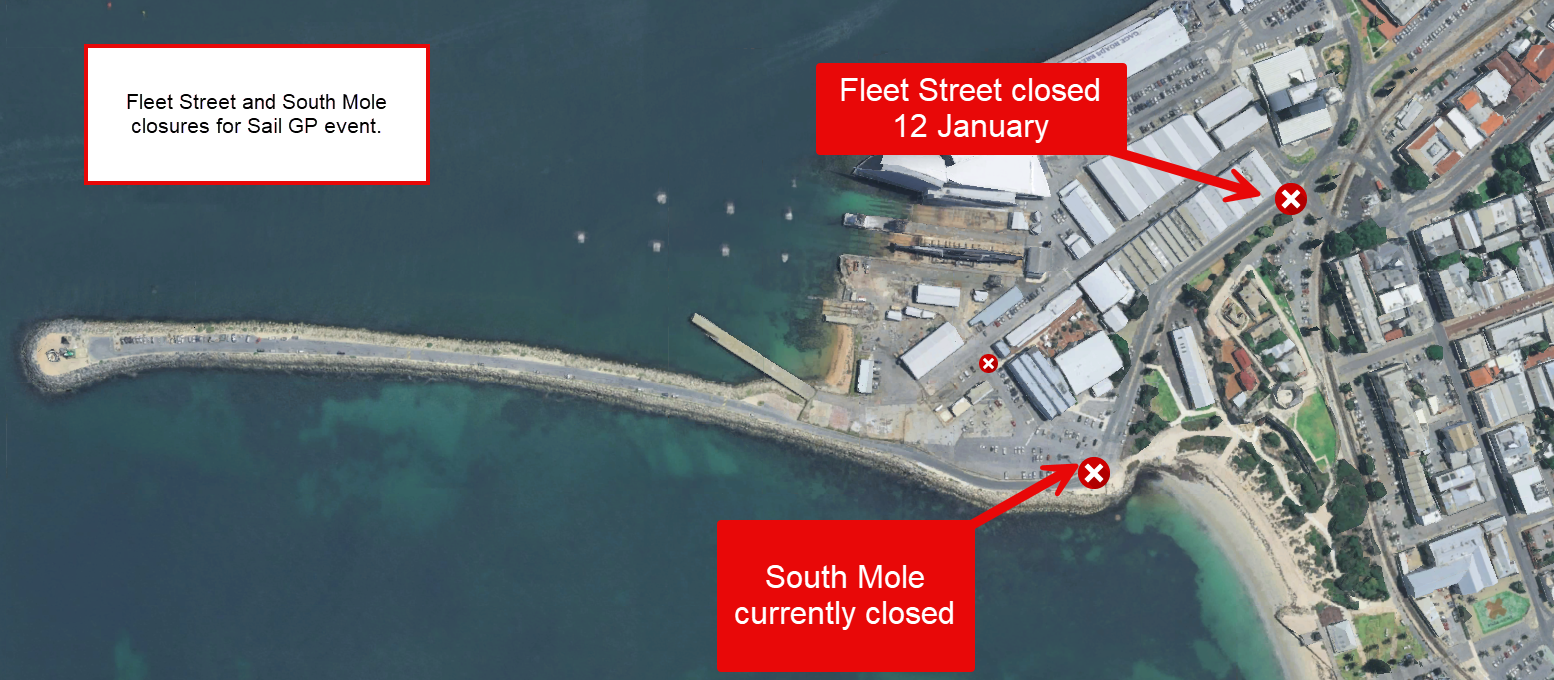 SailGP Parking Map of the WA Maritime Museum area