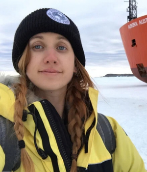 Lady with beanie in antartica