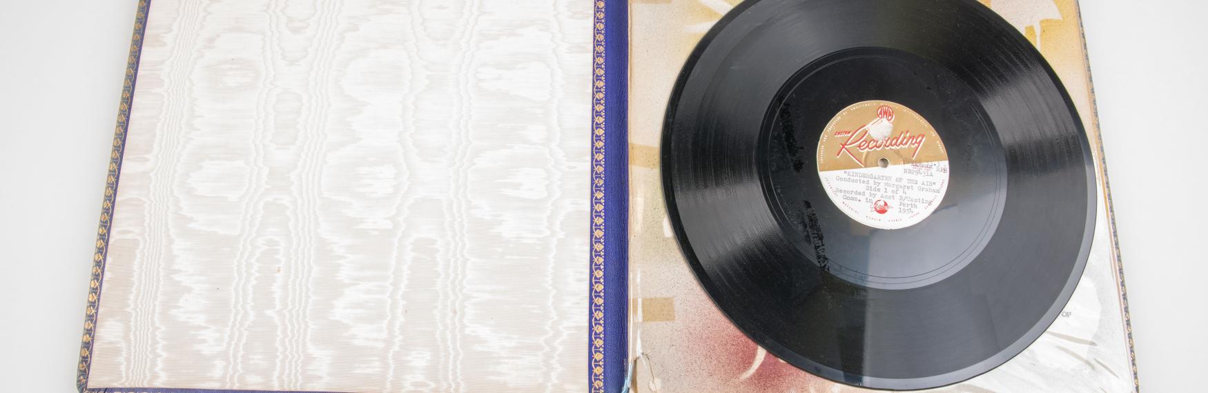 An vinyl contained in a sleeve, openly displayed
