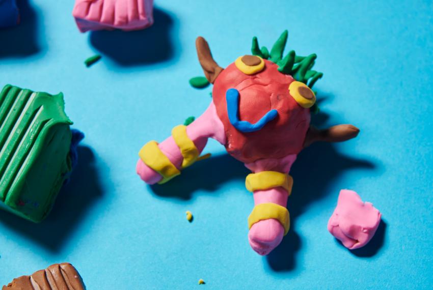 A colourful clay model of a creature