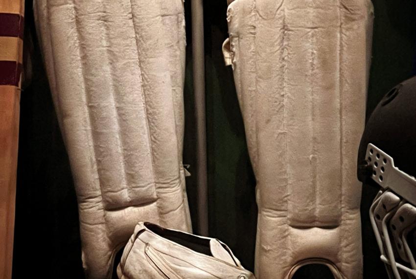 Rod Marsh's wicketkeeping pads, on display in the Reflections Gallery at 