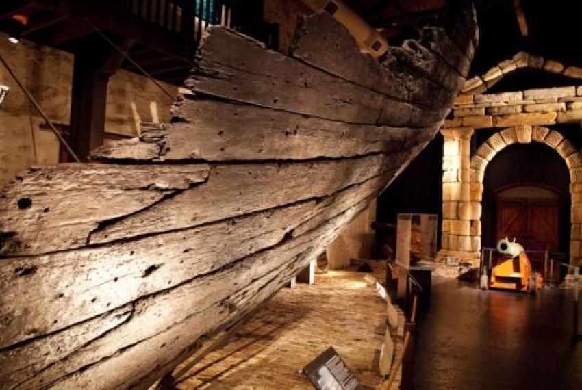 View of the Batavia Gallery with the restored timbers of the Batavia shipwreck in focus