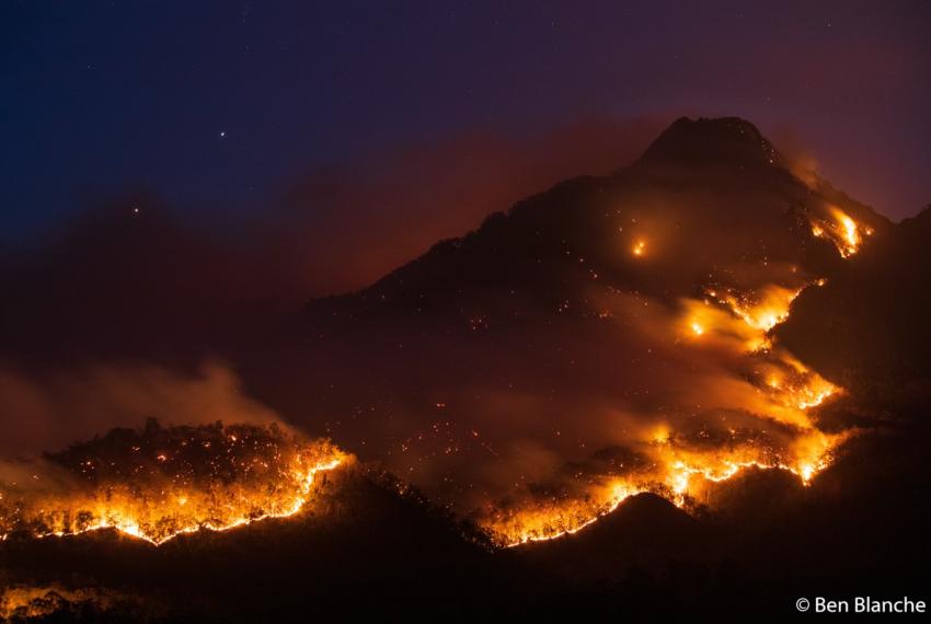 A fire burning at Mt Barney National Park