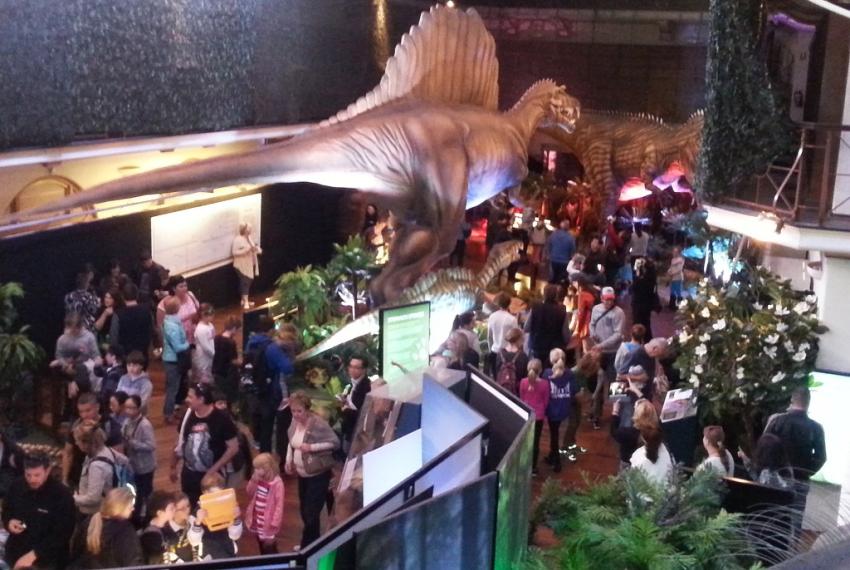 Crowds inside the Dinosaur Discover exhibition