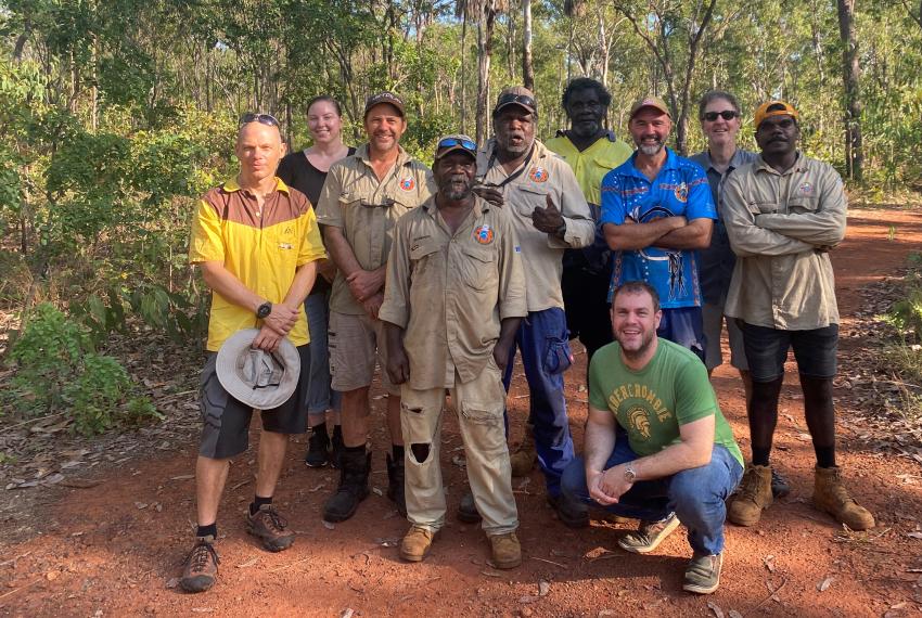 A group of scientists, rangers and Traditional Owners standing together for a photo in the Kimberley region.