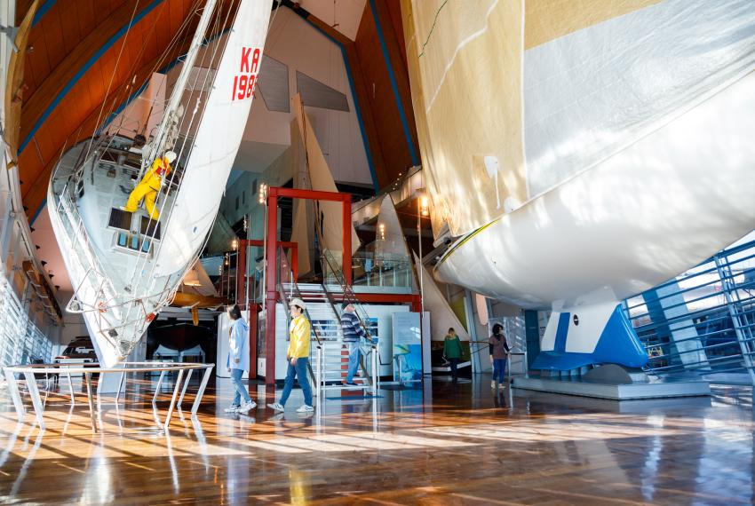 Image of gallery showing the Australia II yacht on the right and the Parry Endeavour yacht on the left