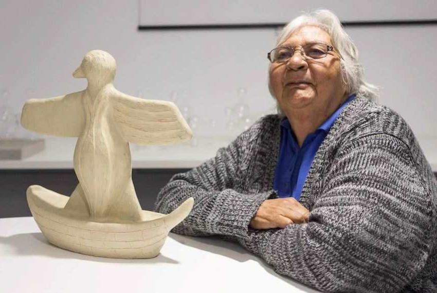 Laurel with one of her sculptures