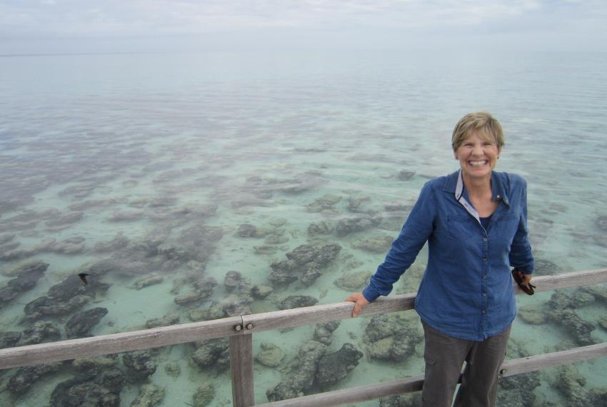 Professor Lyn Beazley visiting the stromatolites at Shark Bay