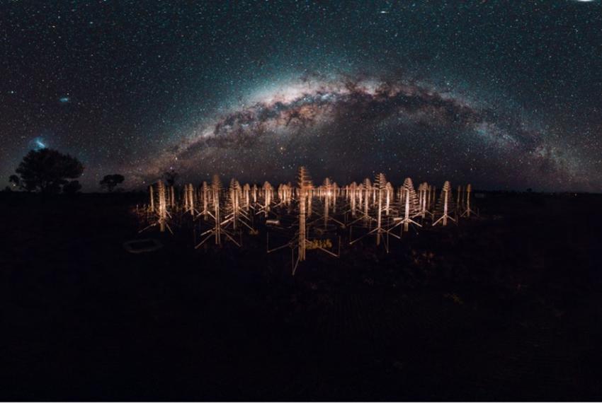 The Milky Way over prototype antennas for the SKA at Inyarrimanha Ilgari Bundara, the CSIRO Murchison Radio-astronomy Observatory. We acknowledge the Wajarri Yamaji as the traditional owners of the Observatory site.