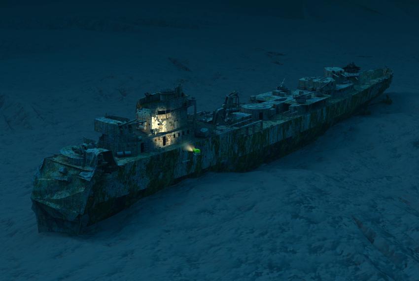 A composite image of the HMAS Sydney wreck on the ocean floor