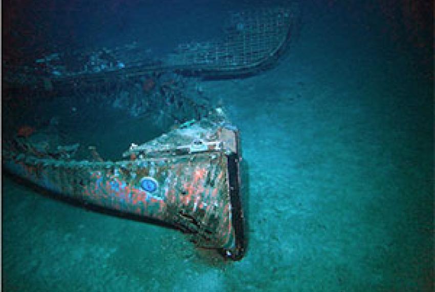 View of the Sydney's life rafts from deep underwater