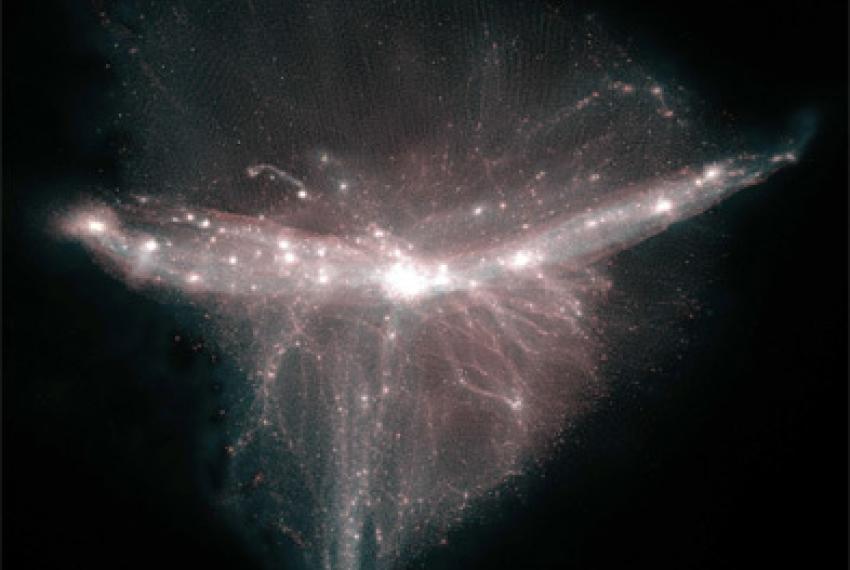An artists' depiction of a dwarf galaxy forming