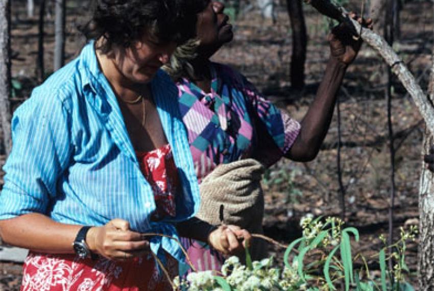 Moya Smith and Esther Paddy in an Australian forest