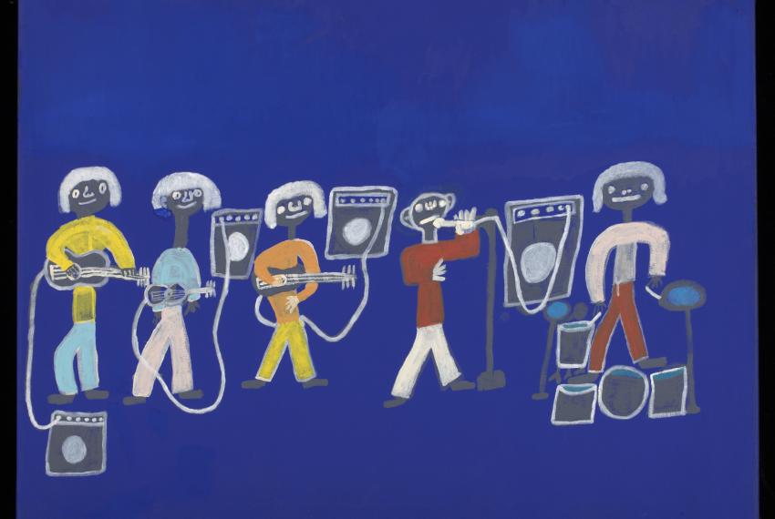 Acrylic on canvas painting of a Midnight Oil concert in Warakurna