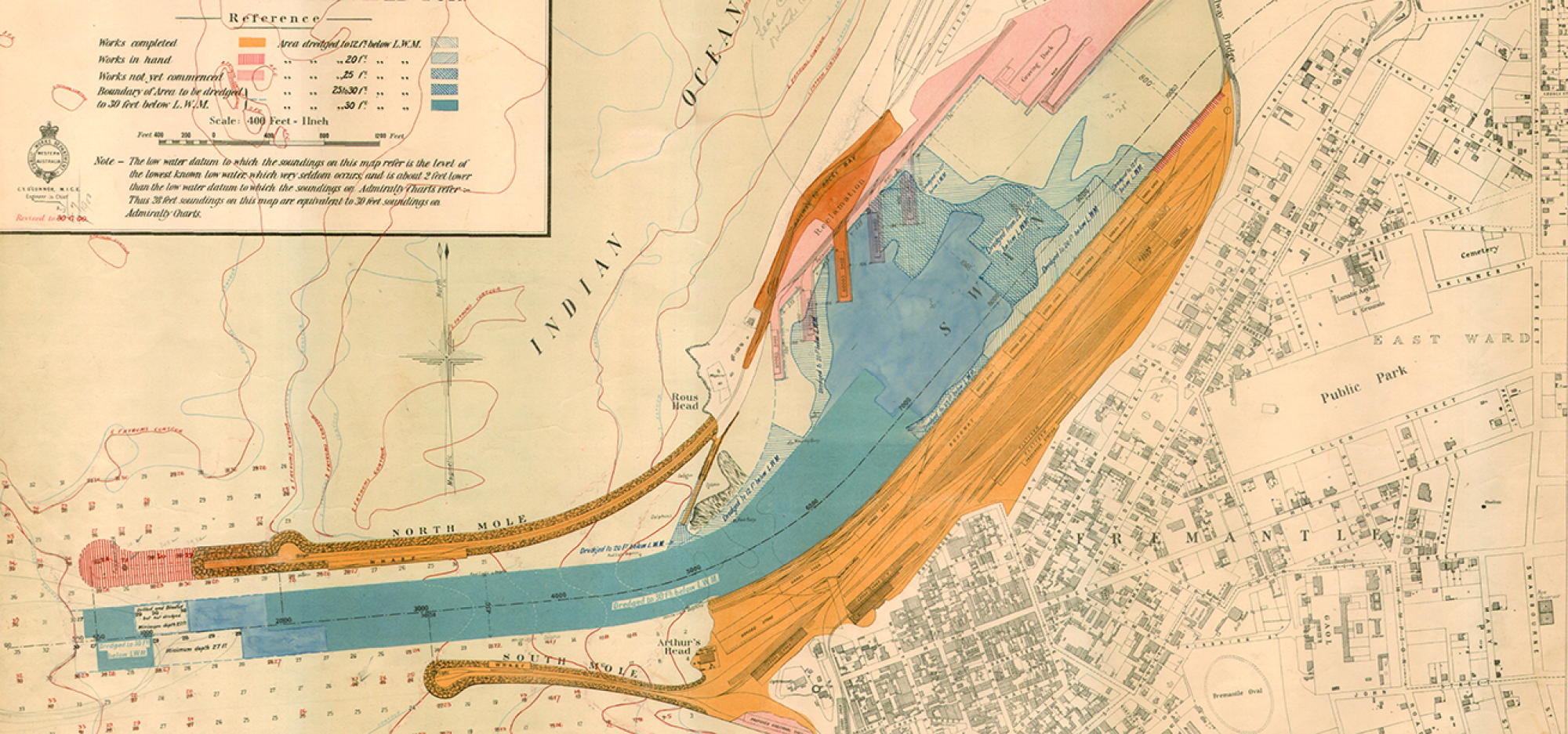 Fremantle Harbour Works Plan showing progress of the development at 30 June, 1900. 