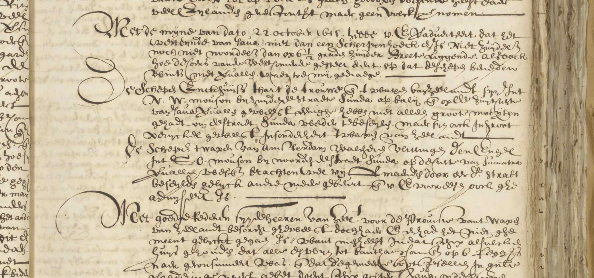 A close-up view of a 17th century missive from the Dutch East India Company ship Eendracht