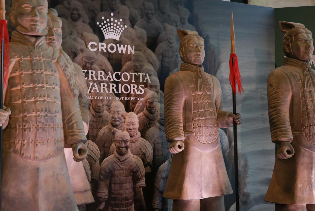 Replica warriors on display at Crown Towers Perth.