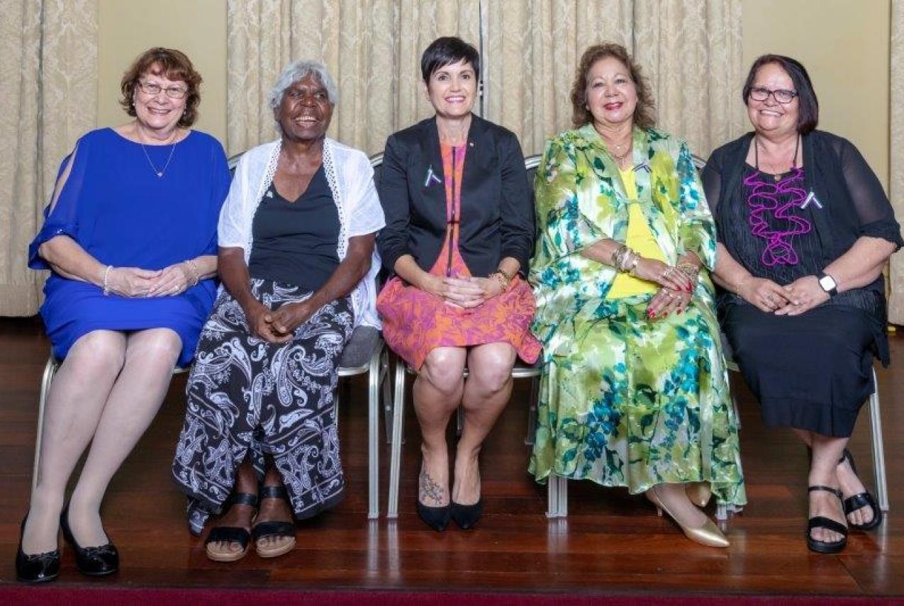 2019 inductees (L-R) Prof. Rhonda Marriott, Annie Nayina Milgan, Rischelle Hume AM, Irene Stainton, Dawn Wallam