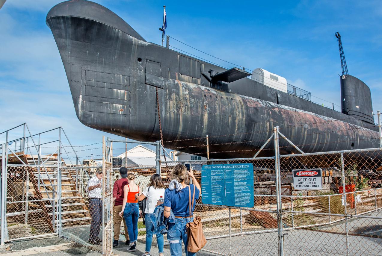 HMAS Ovens, an Oberon class submarine, located outside the WA Maritime Museum