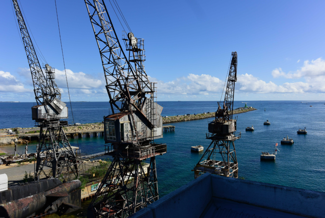 Aerial photo of the three heritage cranes
