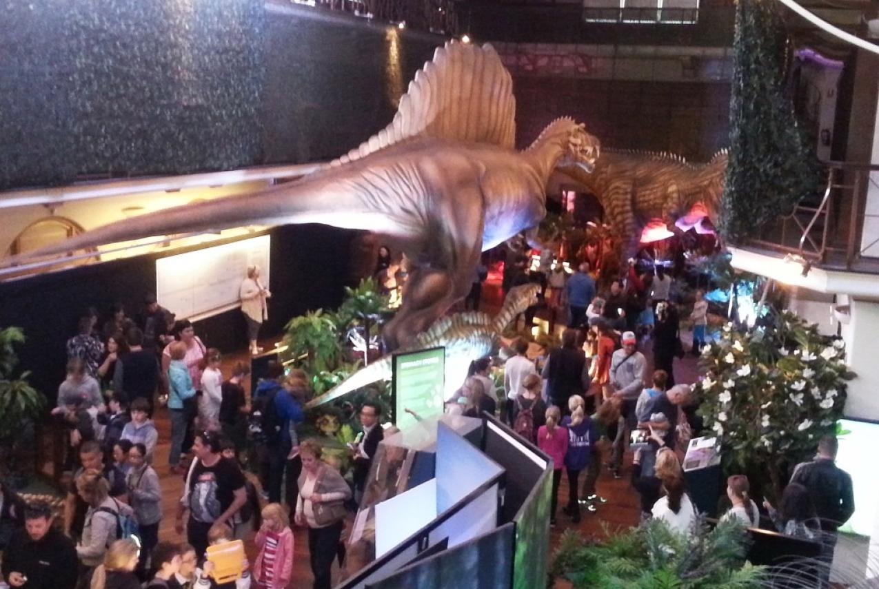 Crowds inside the Dinosaur Discover exhibition