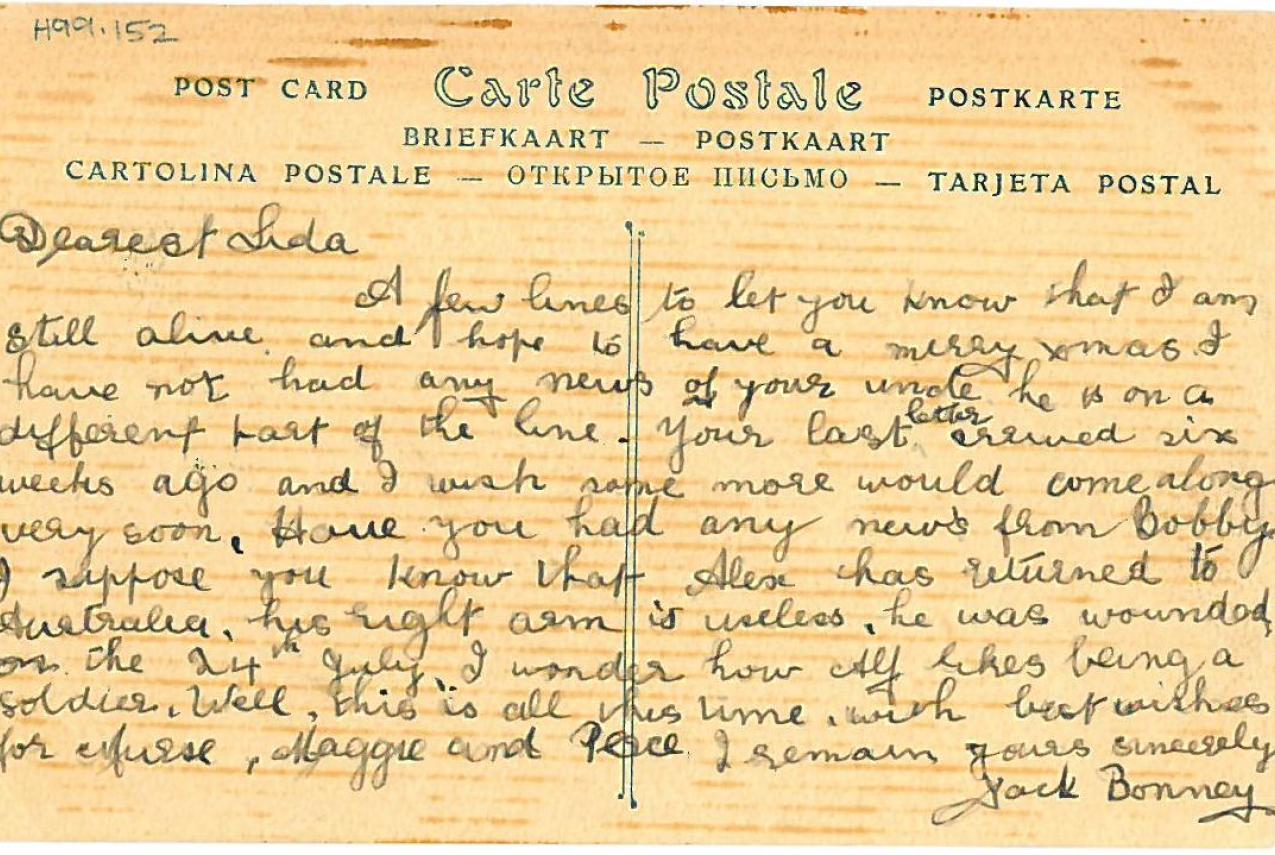 A hand written postcard from world war one