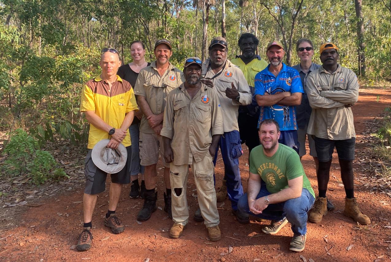 A group of scientists, rangers and Traditional Owners standing together for a photo in the Kimberley region.