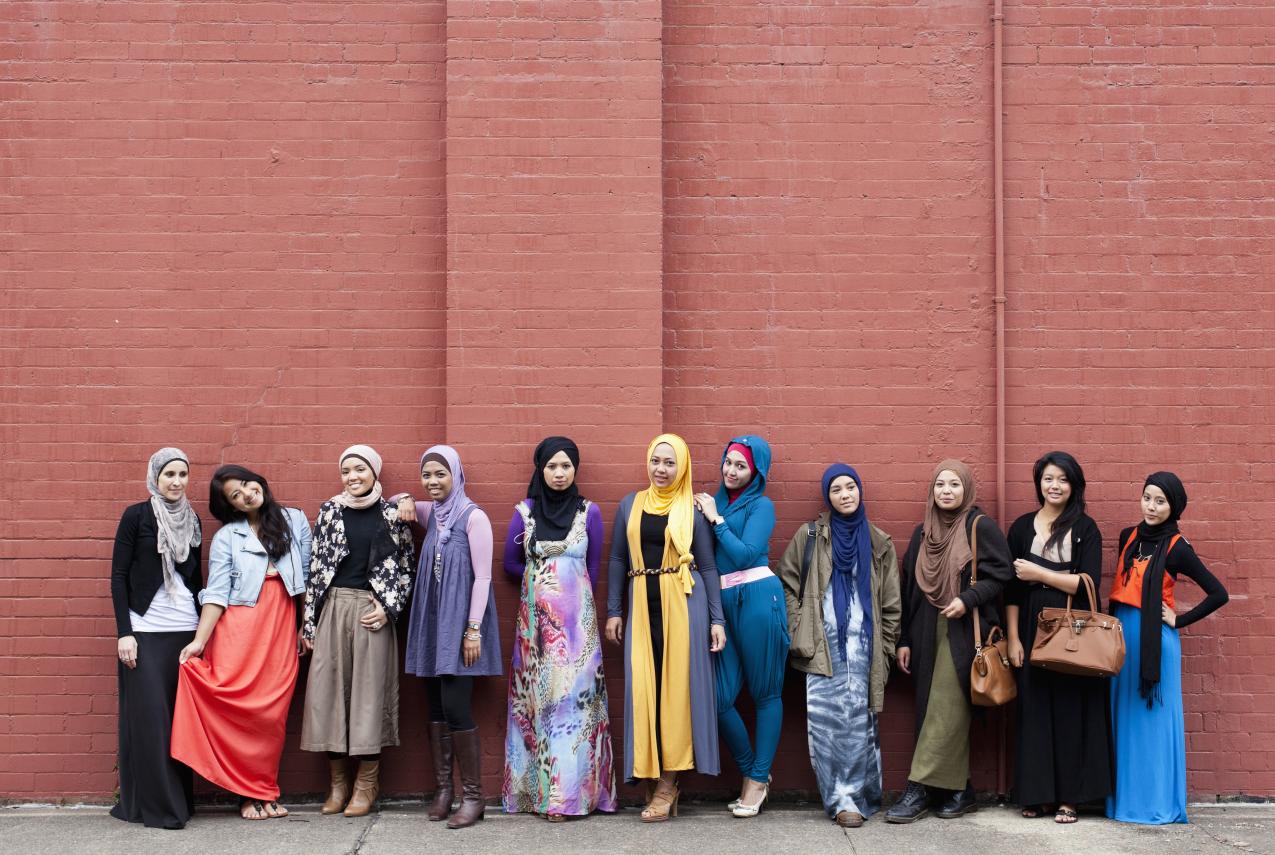 Muslim fashion bloggers Delina Darusman-Gala and Mya Arifin with a group of friends