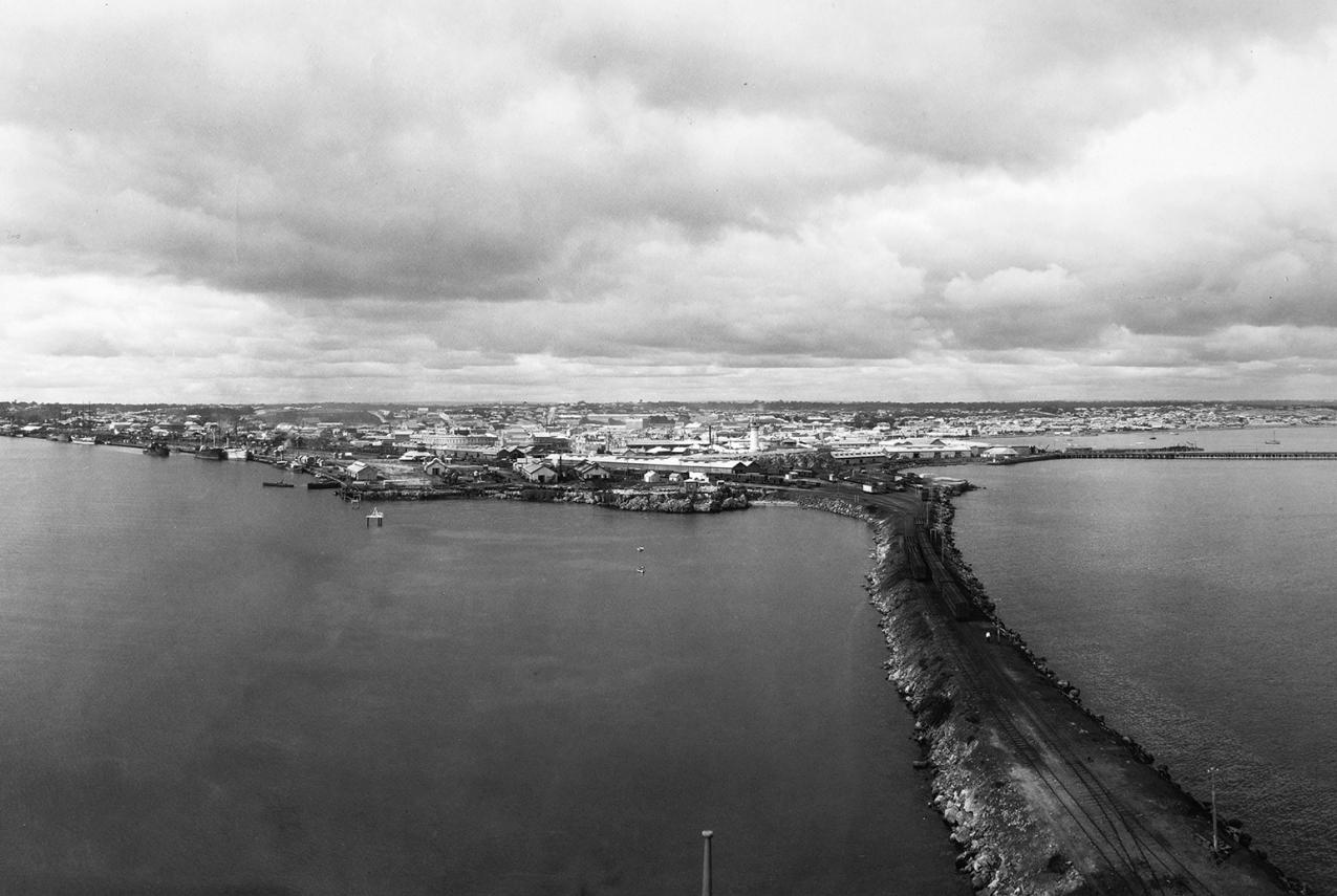 Black and white image of the view from South Mole Fremantle 1904