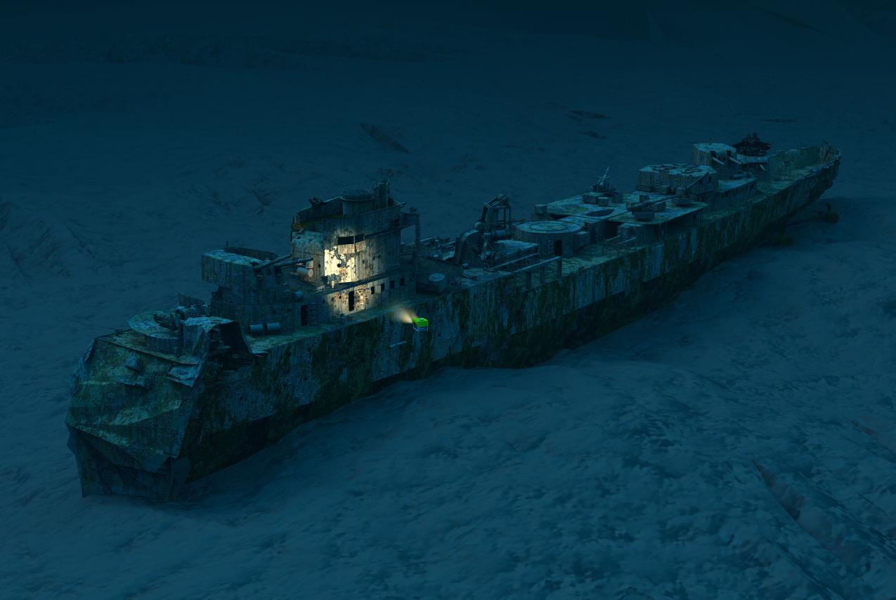 A composite image of the HMAS Sydney wreck on the ocean floor