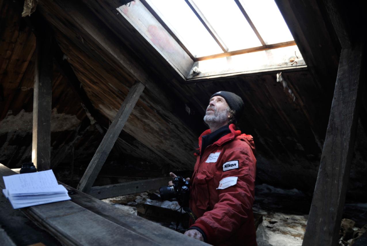 Dr Ian Godfrey inside the living quarters of the Main Hut in Antarctica