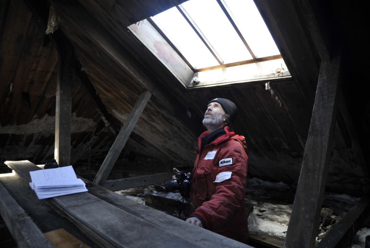 Dr Ian Godfrey inside the living quarters of the Main Hut in Antarctica
