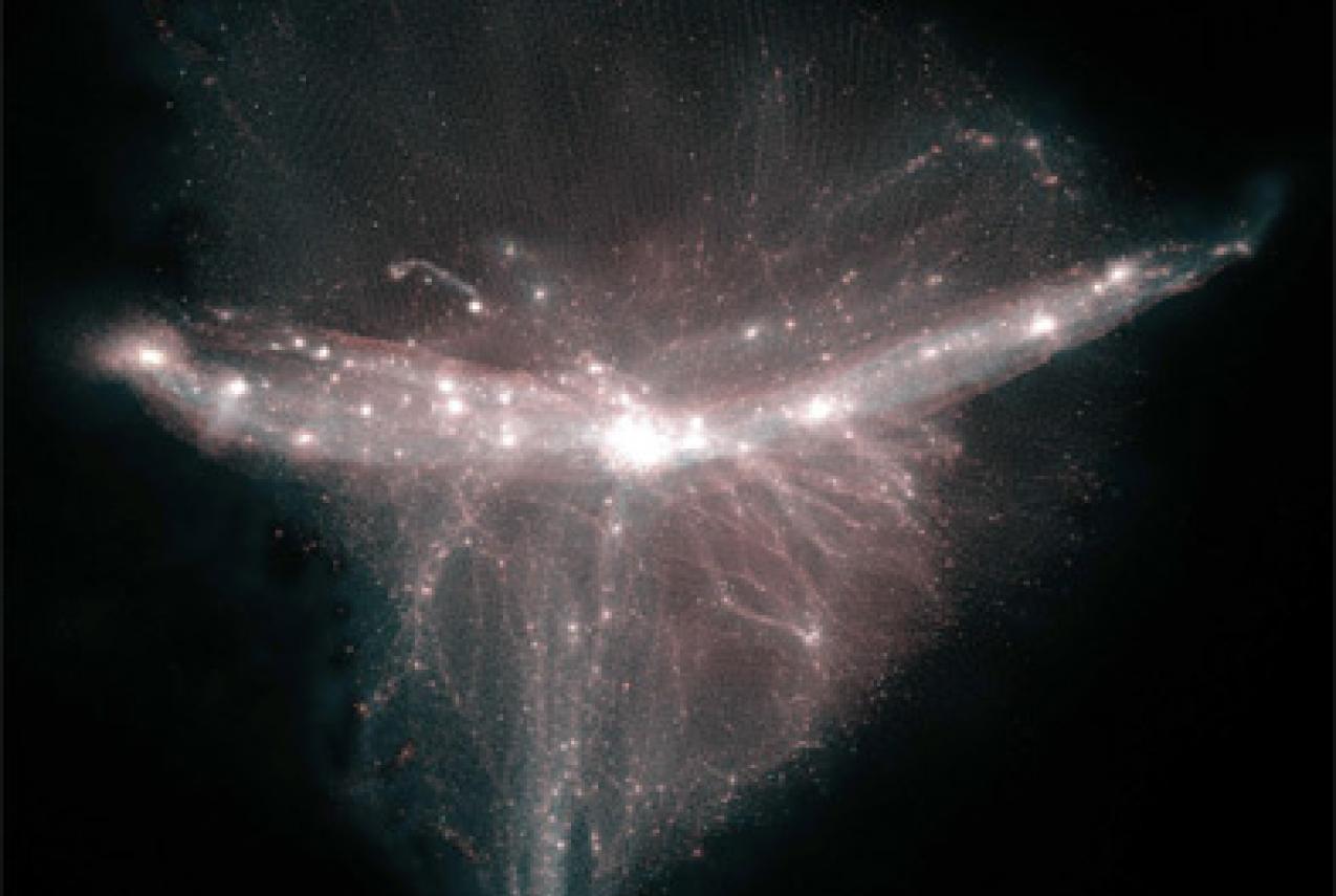 An artists' depiction of a dwarf galaxy forming