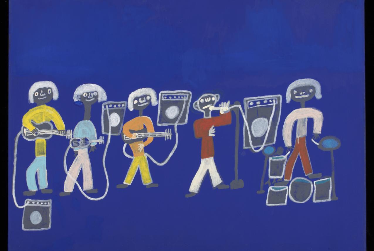 Acrylic on canvas painting of a Midnight Oil concert in Warakurna