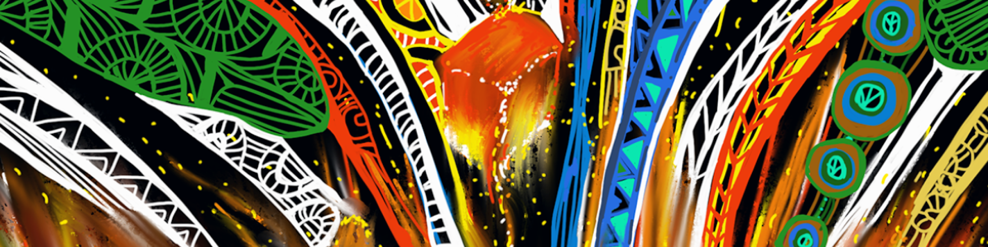 a vibrant artwork  have depicted the hands of our ancestors that have carefully dropped a burning ember on to a fire. 