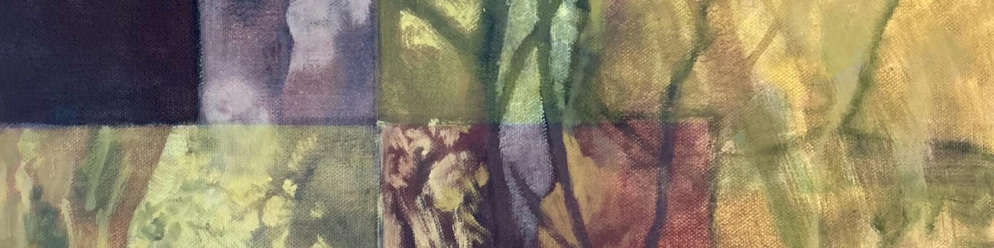 an artwork featuring trees in a mosaic form with arm and cold hues