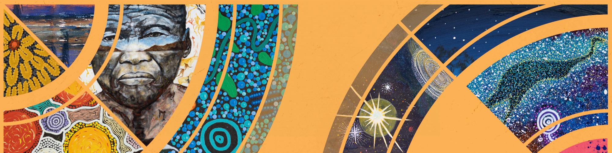 a mix of artwork images of the night sky in round curved shapes