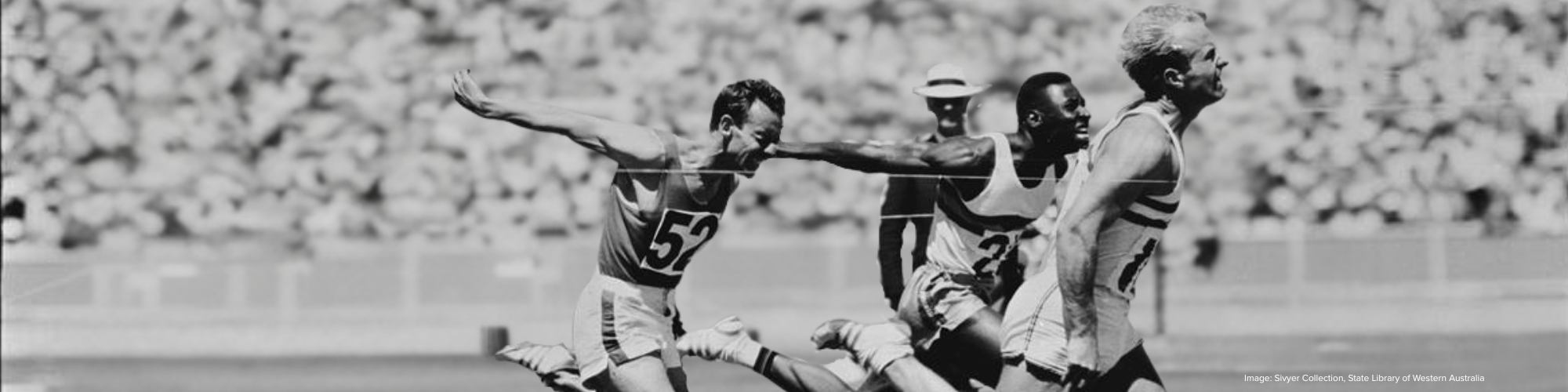 Commonwealth Games Perth 1962 - three men sprinting to finish race