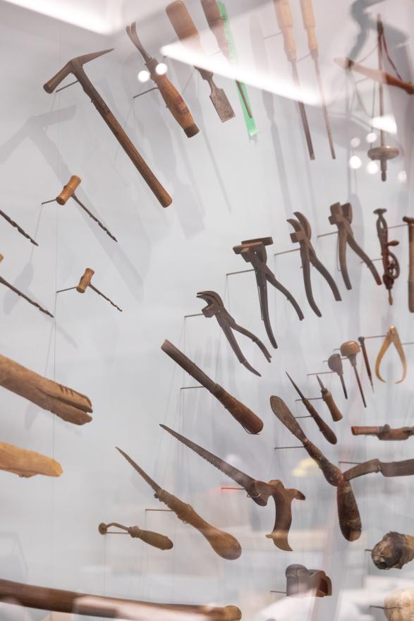 Tools in a glass cabinet